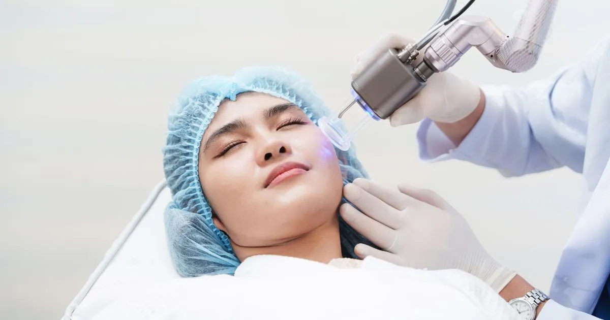 Woman receiving CoolPeel CO2 Laser treatment on her face in New York, NY